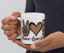 Load image into Gallery viewer, &#39;Peace, Love &amp; Coffee Sipping On Sanity&#39; White Glossy Mug
