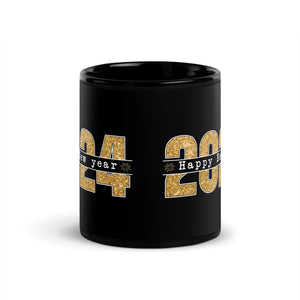 'Happy New Year' Gold Sparkle Black Glossy Mug