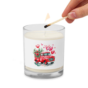 'Red Vintage Truck With Hearts' Glass Jar Soy Wax Candle