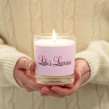 Load image into Gallery viewer, &#39;Lulu&#39;s Luxuries&#39; Pink &amp; White Glass Jar Soy Wax Candle
