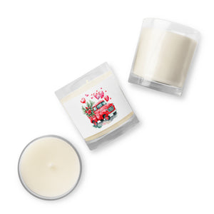 'Red Vintage Truck With Hearts' Glass Jar Soy Wax Candle