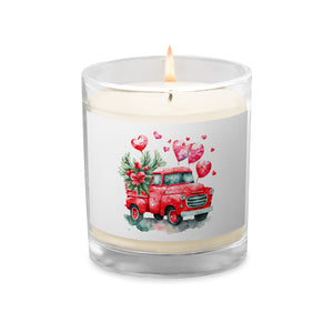 'Red Vintage Truck With Hearts' Glass Jar Soy Wax Candle