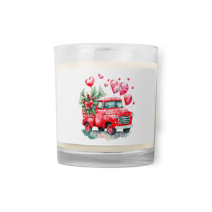 'Red Vintage Truck With Hearts' Glass Jar Soy Wax Candle