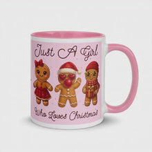 Load and play video in Gallery viewer, &#39;Just A Girl Who Loves Christmas Gingerbread&#39; Mug with Color Inside
