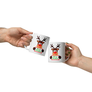 'Merry Christmas Deer' White Glossy Mug