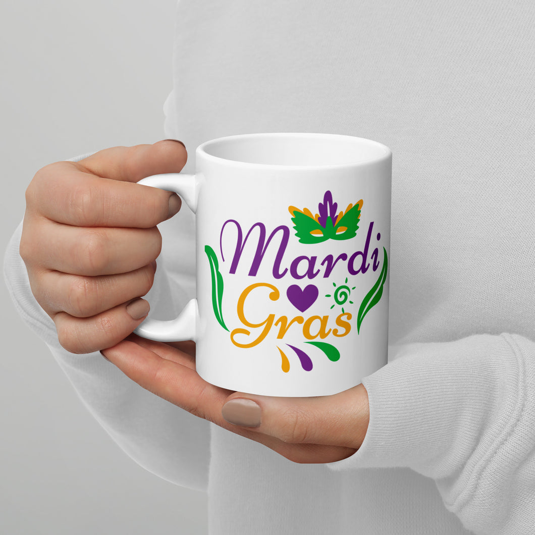 'Mardi Gras Mask' White Glossy Mug