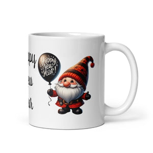 'Happy New Year Gnomie' White Glossy Mug