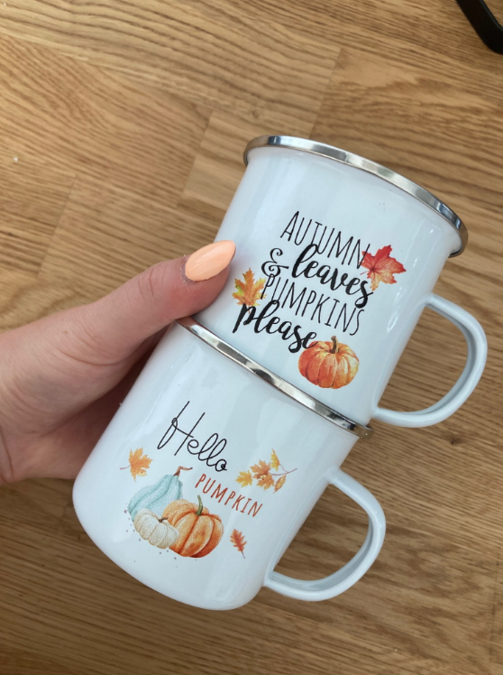 Pumpkin Leaves Dog Cat Printed Enamel Mugs Coffee Cups Fall