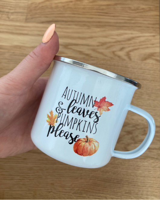 Pumpkin Leaves Dog Cat Printed Enamel Mugs Coffee Cups Fall