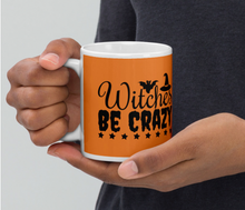 Load image into Gallery viewer, &#39;Witches Be Crazy&#39; Orange and White Glossy Halloween Mug
