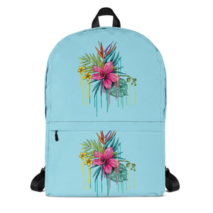 'Light Blue Tropical Flower Hibiscus' Backpack