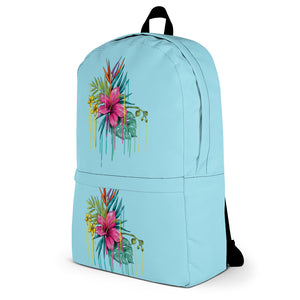 'Light Blue Tropical Flower Hibiscus' Backpack