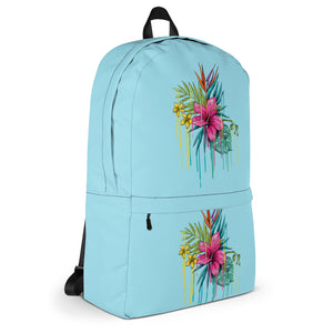 'Light Blue Tropical Flower Hibiscus' Backpack