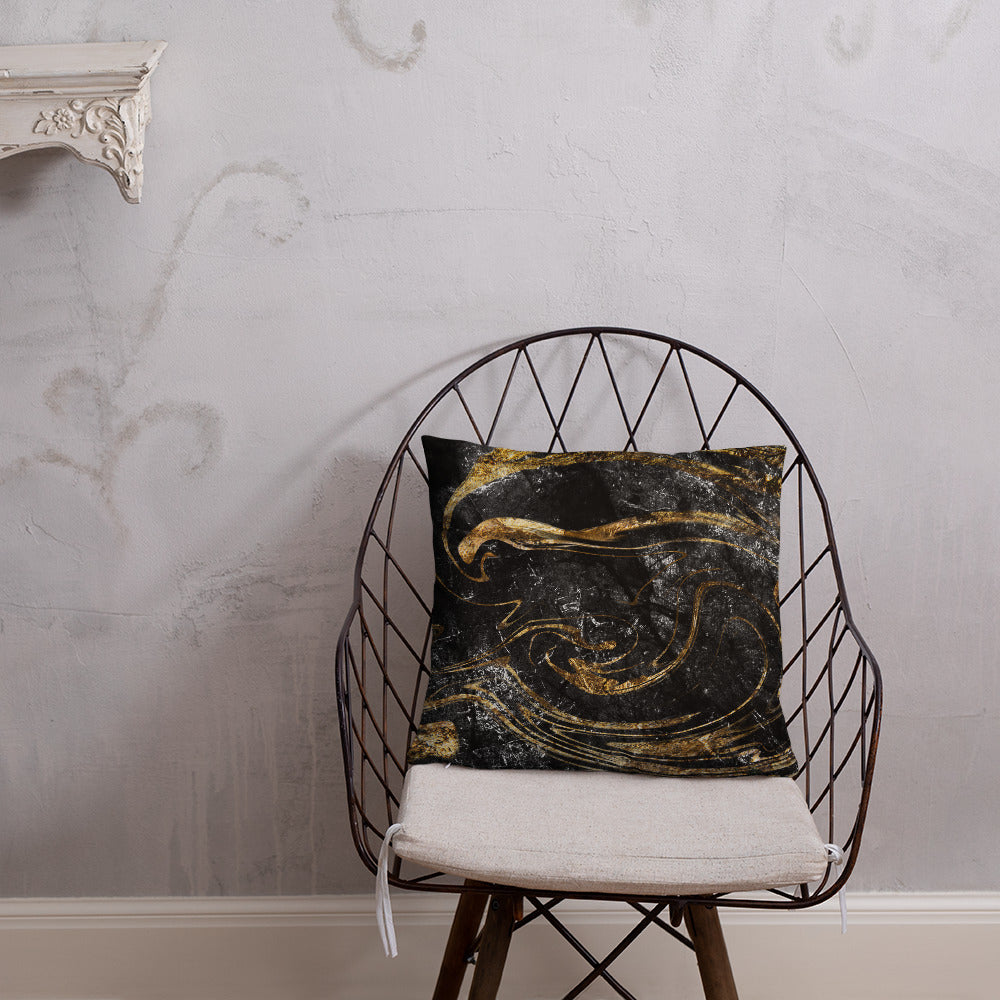 'Black & Gold Marble Swirl' Basic Pillow