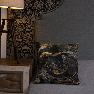 'Black & Gold Marble Swirl' Basic Pillow