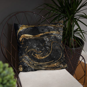 'Black & Gold Marble Swirl' Basic Pillow