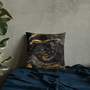 'Black & Gold Marble Swirl' Basic Pillow