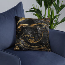 Load image into Gallery viewer, &#39;Black &amp; Gold Marble Swirl&#39; Basic Pillow
