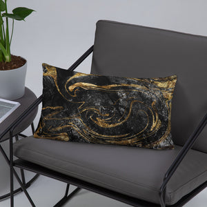 'Black & Gold Marble Swirl' Basic Pillow