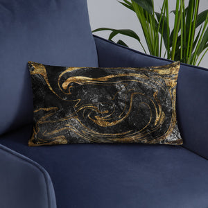 'Black & Gold Marble Swirl' Basic Pillow