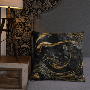 'Black & Gold Marble Swirl' Basic Pillow