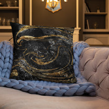 Load image into Gallery viewer, &#39;Black &amp; Gold Marble Swirl&#39; Basic Pillow
