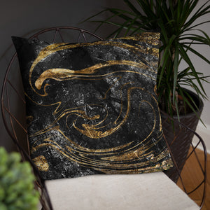 'Black & Gold Marble Swirl' Basic Pillow