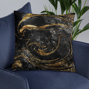 'Black & Gold Marble Swirl' Basic Pillow