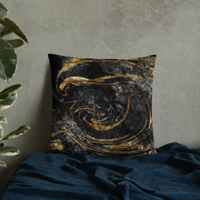 Load image into Gallery viewer, &#39;Black &amp; Gold Marble Swirl&#39; Basic Pillow
