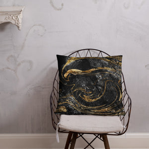 'Black & Gold Marble Swirl' Basic Pillow