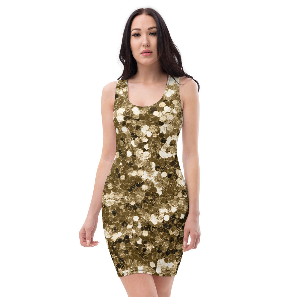 'Gold Confetti Print Bodycon' Sublimation Cut & Sew Dress
