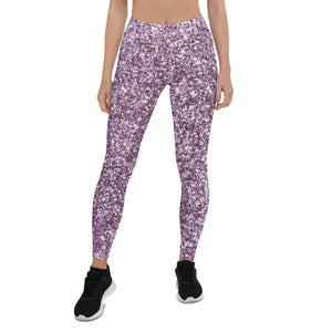 'Purple Sparkle Glitter Print' Adult Leggings