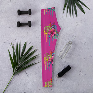 'Pretty in Pink Hibiscus Flower' Adult Leggings