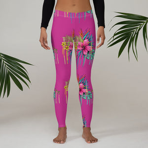 'Pretty in Pink Hibiscus Flower' Adult Leggings