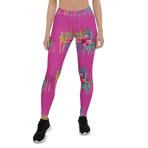 'Pretty in Pink Hibiscus Flower' Adult Leggings