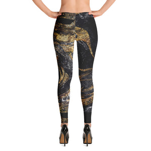 'Black & Gold Marble Foil Print' Adult Leggings