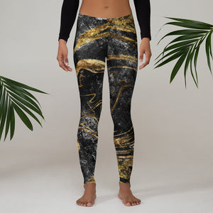 'Black & Gold Marble Foil Print' Adult Leggings