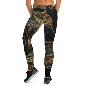 'Black & Gold Marble Foil Print' Adult Leggings