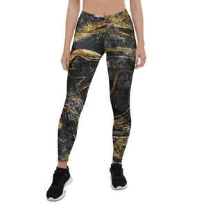 'Black & Gold Marble Foil Print' Adult Leggings