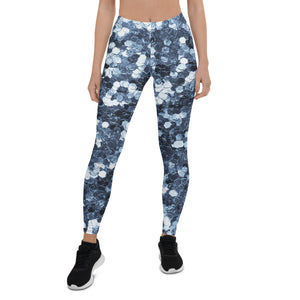 'Blue Glitter Confetti Print' Adult Leggings