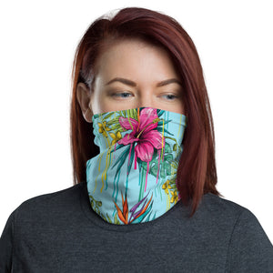 'Hibiscus Tropical Flowers Light Blue' Unisex Neck Gaiter