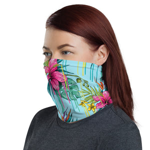 'Hibiscus Tropical Flowers Light Blue' Unisex Neck Gaiter