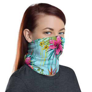 'Hibiscus Tropical Flowers Light Blue' Unisex Neck Gaiter