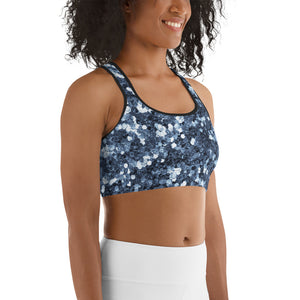 'Blue Glitter Confetti Print' Sports bra