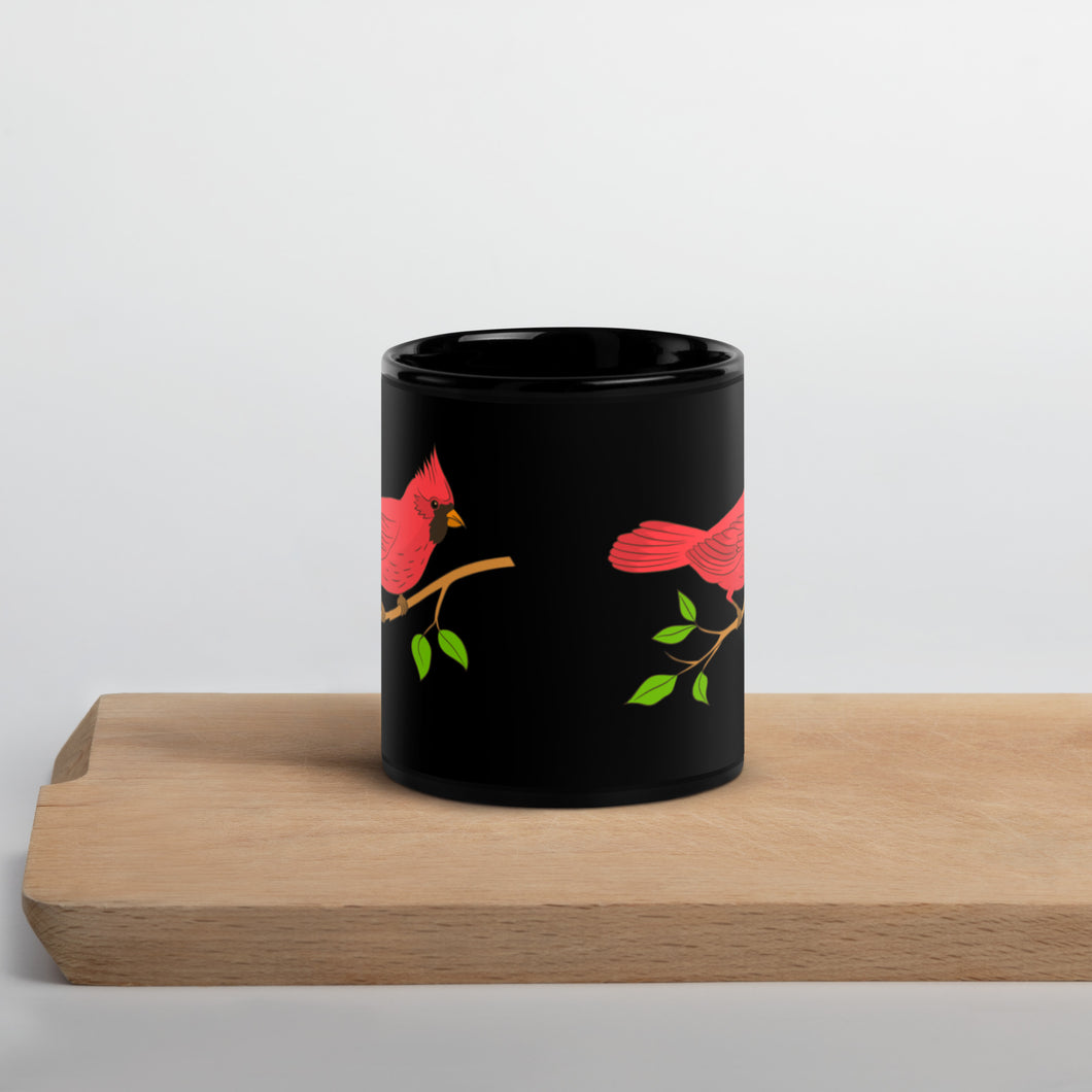 Red Cardinal Black Glossy Mug