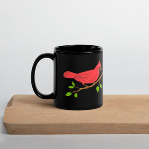 Red Cardinal Black Glossy Mug