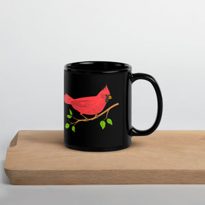 Red Cardinal Black Glossy Mug