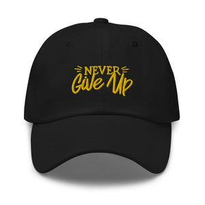 'Never Give Up' Gold Embroidered Dad Hat