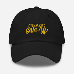 'Never Give Up' Gold Embroidered Dad Hat