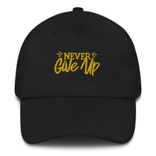 Load image into Gallery viewer, &#39;Never Give Up&#39; Gold Embroidered Dad Hat
